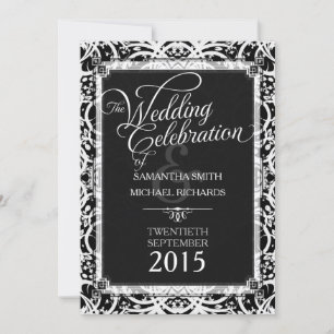 Invitación Boda único tribal de encaje blanco negro