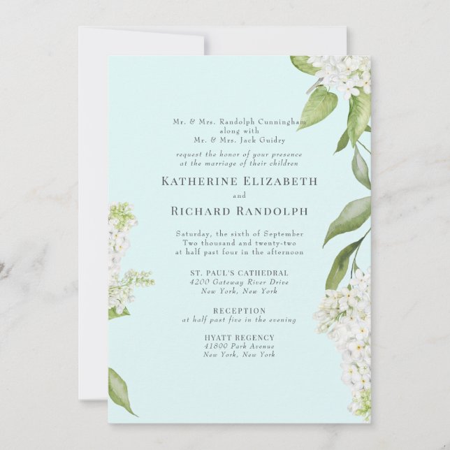 Invitación Boda V Elegante Hydrangea Blanca Seafoam (Anverso)