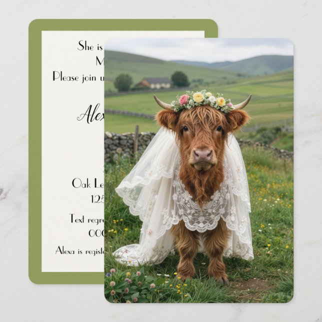 Invitación Boda Vaca de las Tierras Altas Despedida de Solter (Anverso / Reverso)