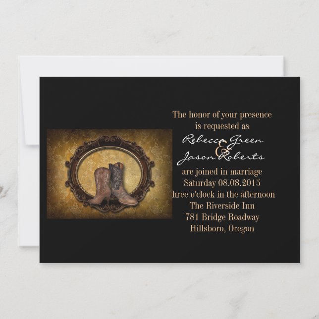 Invitación boda vaquero afligido del país occidental (Anverso)