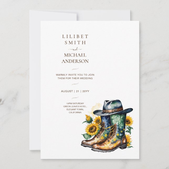 Invitación Boda Vaquero Cumpleaños Jubilación Baby Shower (Anverso)