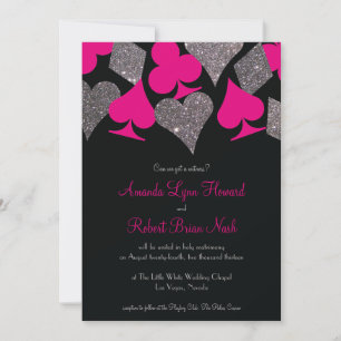 Invitación Boda Vegas Purpurina de Faux Black Hot Pink Silver