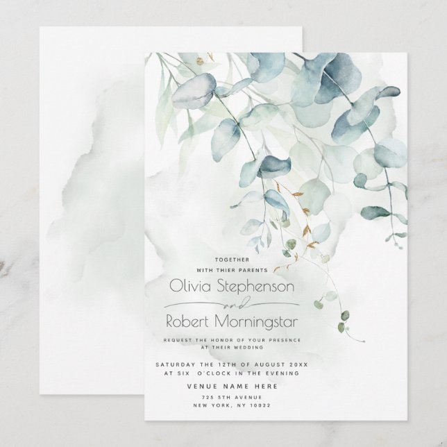 Invitación Boda | Vegetación forestal Boho Eucalyptus Invita (Anverso / Reverso)