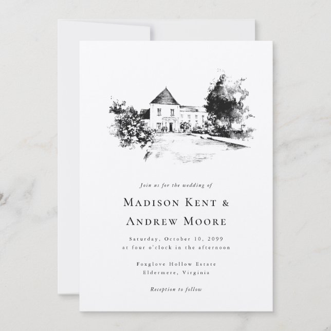 Invitación Boda Venue Cargar el Boda de dibujo de esbozo (Anverso)