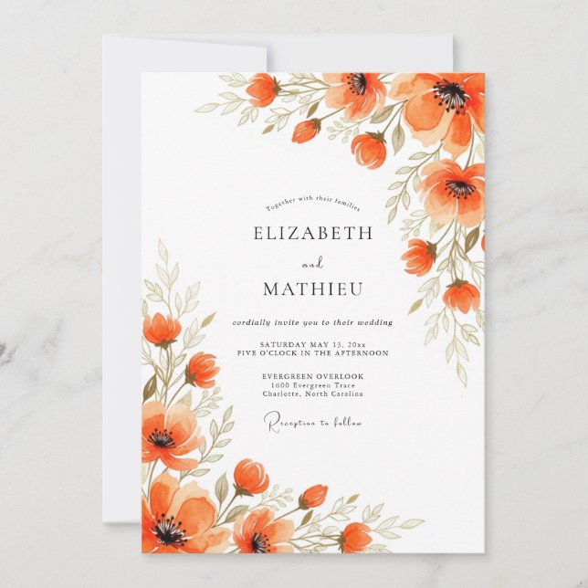 Invitación Boda Veraniega Feliz de Naranja Quemada (Anverso)