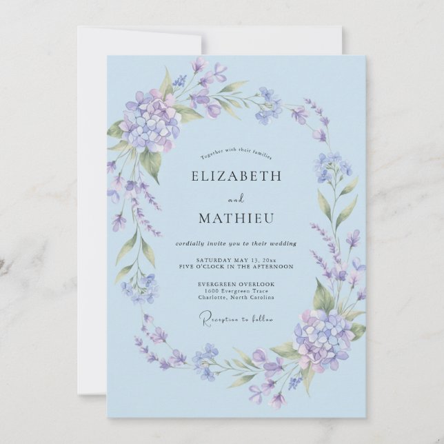 Invitación Boda Veraniega Pintada de Azul de Acenoria (Anverso)