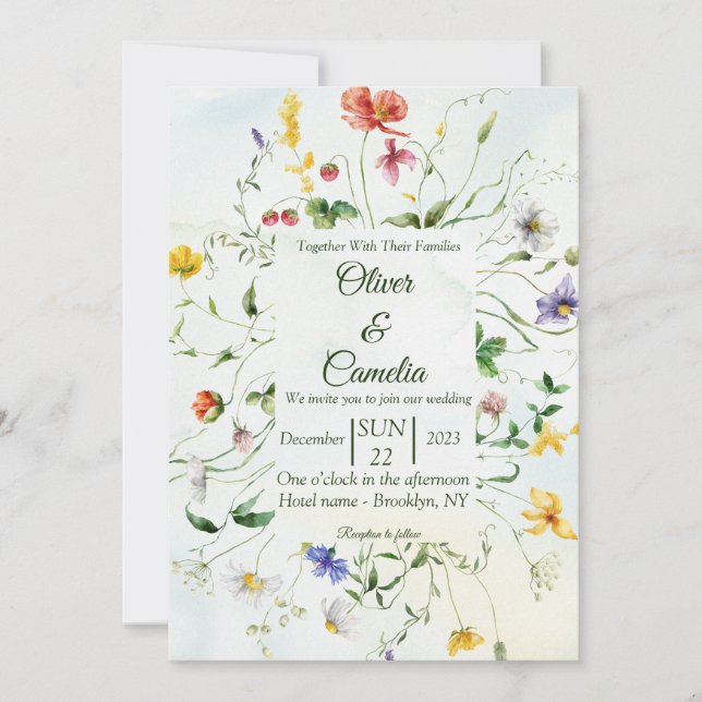 Invitación Boda veraniego de flor verde y rusa blanca (Anverso)