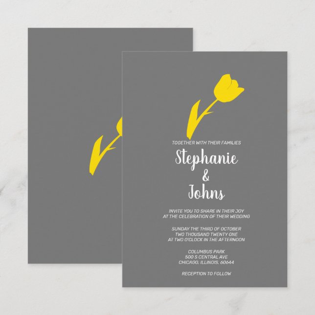 Invitación Boda veraniego de primavera gris gris amarillo (Anverso / Reverso)