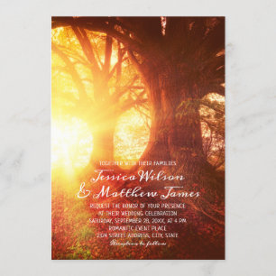 Invitación Boda veraniego del árbol del atardecer de los bosq
