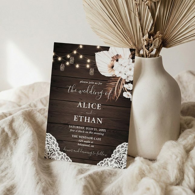 Invitación Boda veraniego del Boho de Madera Rústica Flores T (Subido por el creador)