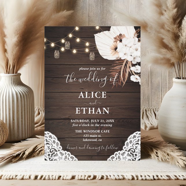 Invitación Boda veraniego del Boho de Madera Rústica Flores T (Subido por el creador)