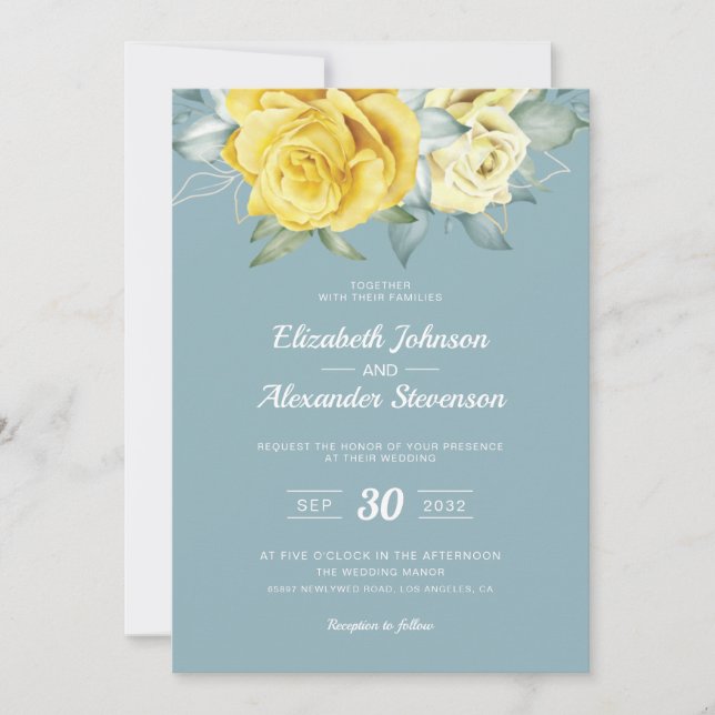 Invitación Boda veraniego floral amarilla y elegante (Anverso)