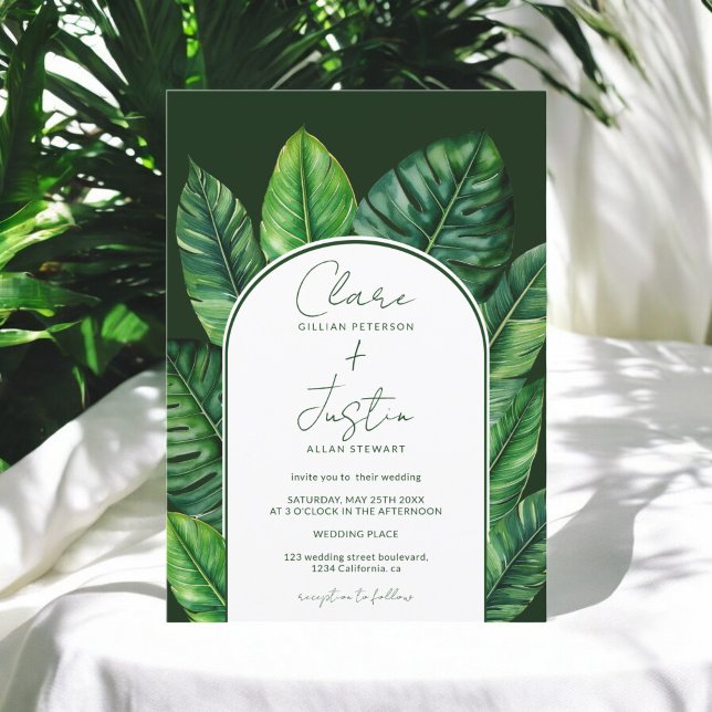 Invitación Boda veraniego tropical oscuro de la vegetación de (Summer Tropical dark Greenery Wedding Photo Invitation)