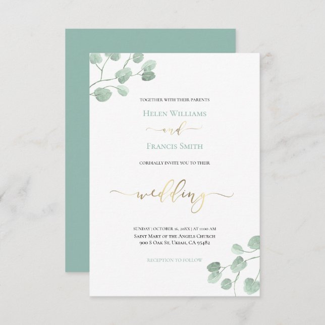 Invitación boda verde (Anverso / Reverso)