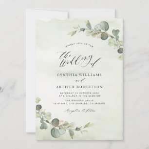 Invitación boda verde acuarela de eucalipto moderno