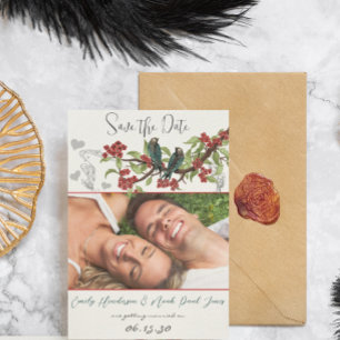 Invitación Boda verde azulada de Flor Roja Vintage Guardar la