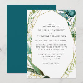 Invitación Boda verde azulada elegante botánica moderna