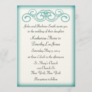 Invitación Boda verde azulada intemporal de la voluta del