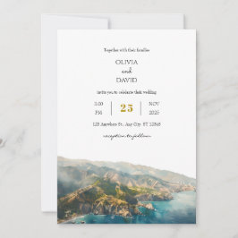 Invitación Boda Verde azulada mínima en la playa de la montañ