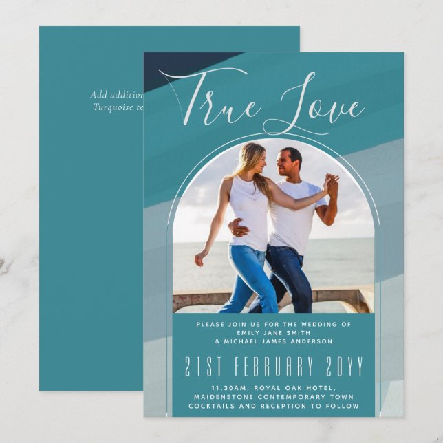 Invitación Boda Verde azulado azul de vidrio marino moderno O (Anverso / Reverso)