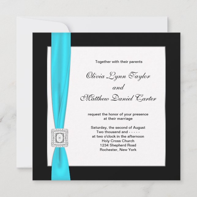 Invitación Boda Verde azulado azul negro blanco verde azulado (Anverso)