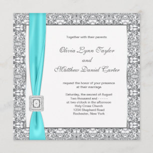 Invitación Boda Verde azulado Azul y Plata