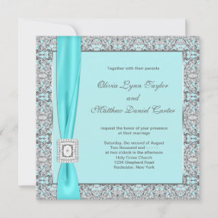 Invitación Boda Verde azulado Blue Silver