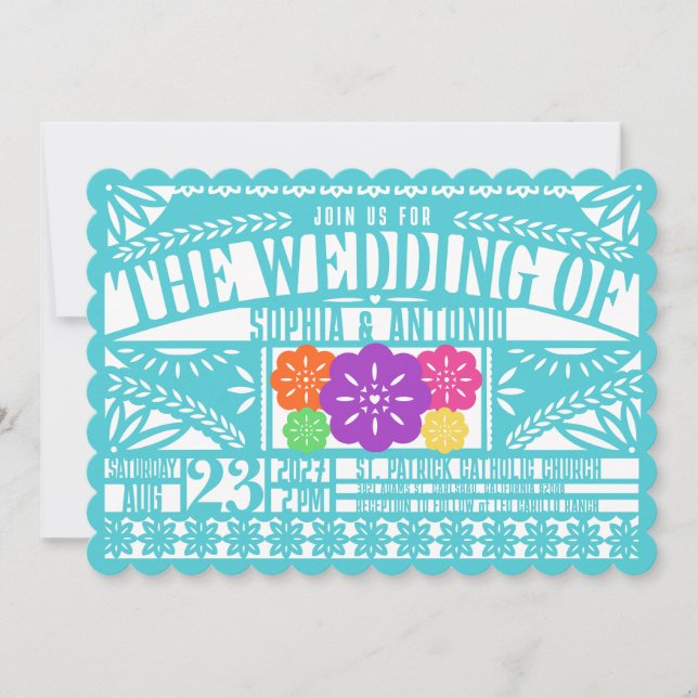 Invitación Boda VERDE AZULADO de bandera de la Fiesta Papel P (Anverso)