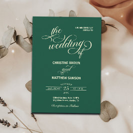 Invitación Boda Verde azulado de caligrafía elegante