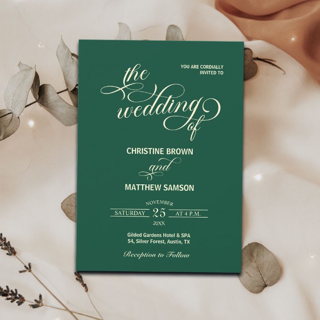 Invitación Boda Verde azulado de caligrafía elegante (Subido por el creador)