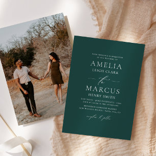 Invitación Boda Verde azulado de escritura elegante y moderna