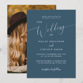 Invitación Boda verde azulado de fotografía minimal moderna