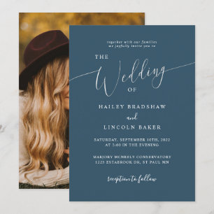 Invitación Boda verde azulado de fotografía minimal moderna