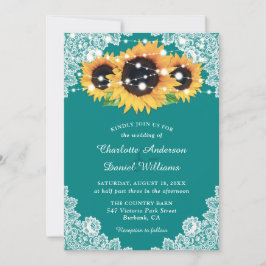 Invitación Boda verde azulado de girasol de encaje ruso
