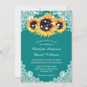 Invitación Boda verde azulado de girasol de encaje ruso