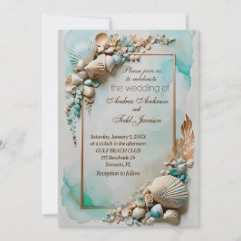 Invitación boda verde azulado de la costa