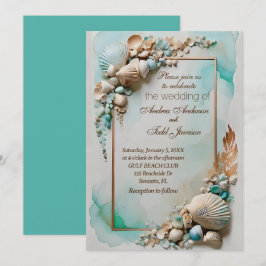Invitación boda verde azulado de la costa