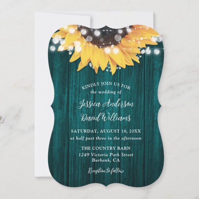 Invitación Boda verde azulado de madera de pajarita de giraso (Anverso)