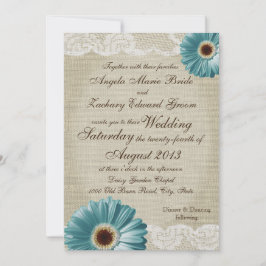 Invitación Boda verde azulado de margarita y encaje