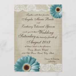 Invitación Boda verde azulado de margarita y encaje