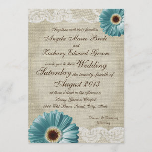 Invitación Boda verde azulado de margarita y encaje