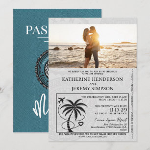 Invitación Boda verde azulado de Pasaportes de México