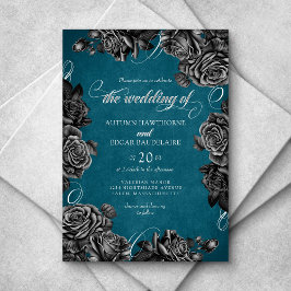 Invitación Boda verde azulado de Rosas negros