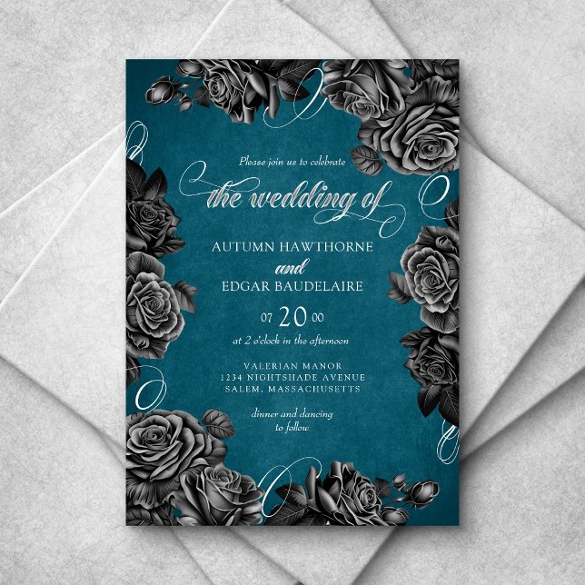 Invitación Boda verde azulado de Rosas negros (Subido por el creador)