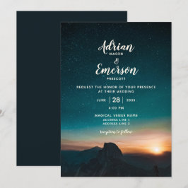 Invitación Boda Verde azulado de Sunrise Night Sky Mountain M