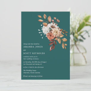 Invitación Boda verde azulado Fall Floral Moderno