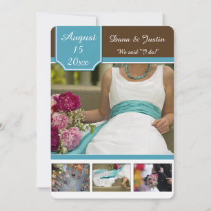 Invitación Boda Verde azulado moderno y Collage de fotos marr