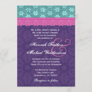 Invitación Boda Verde azulado, rosa y morado Monograma G500D
