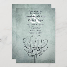 Invitación Boda Verde azulado simple de flores Lotus Dusty Az