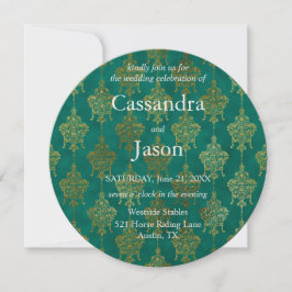 Invitación Boda verde azulado y de oro